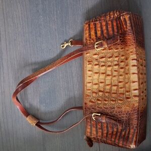 Brahmin Toasted Almond Melanie Handbag Croc Embossed Leather Shoulder Bag